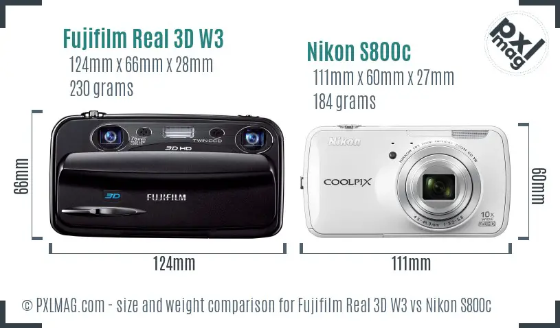 Fujifilm Real 3D W3 vs Nikon S800c size comparison
