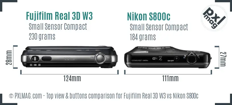 Fujifilm Real 3D W3 vs Nikon S800c top view buttons comparison