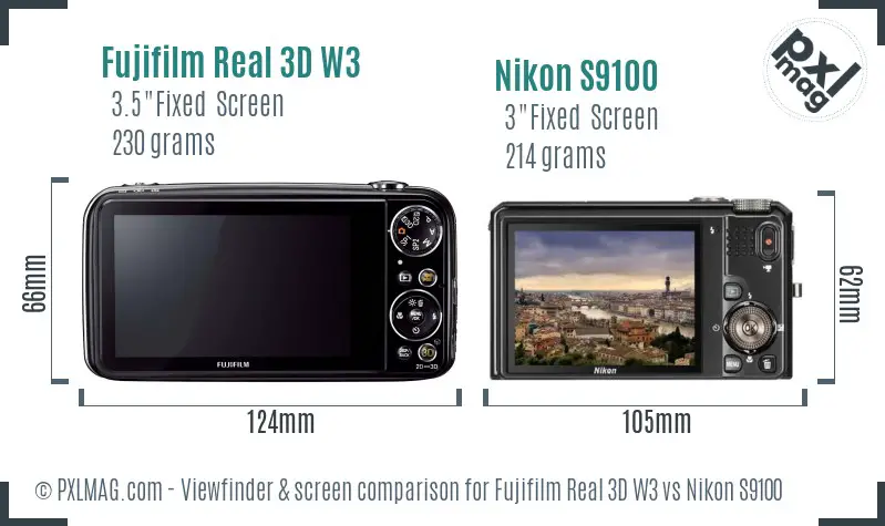 Fujifilm Real 3D W3 vs Nikon S9100 Screen and Viewfinder comparison