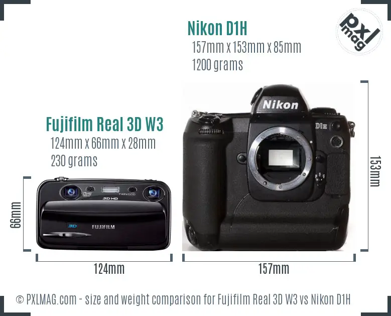 Fujifilm Real 3D W3 vs Nikon D1H size comparison