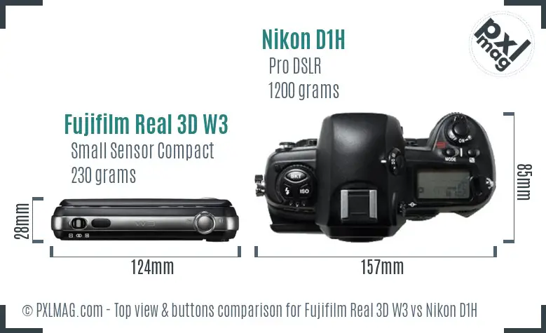Fujifilm Real 3D W3 vs Nikon D1H top view buttons comparison