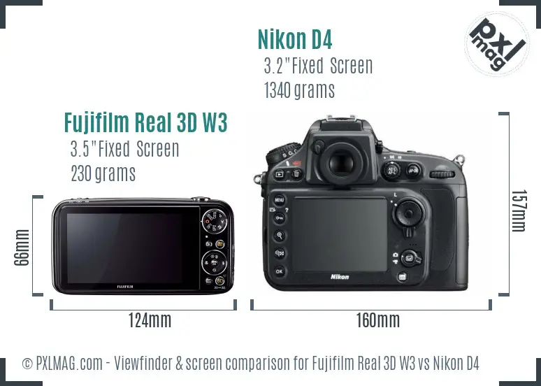 Fujifilm Real 3D W3 vs Nikon D4 Screen and Viewfinder comparison