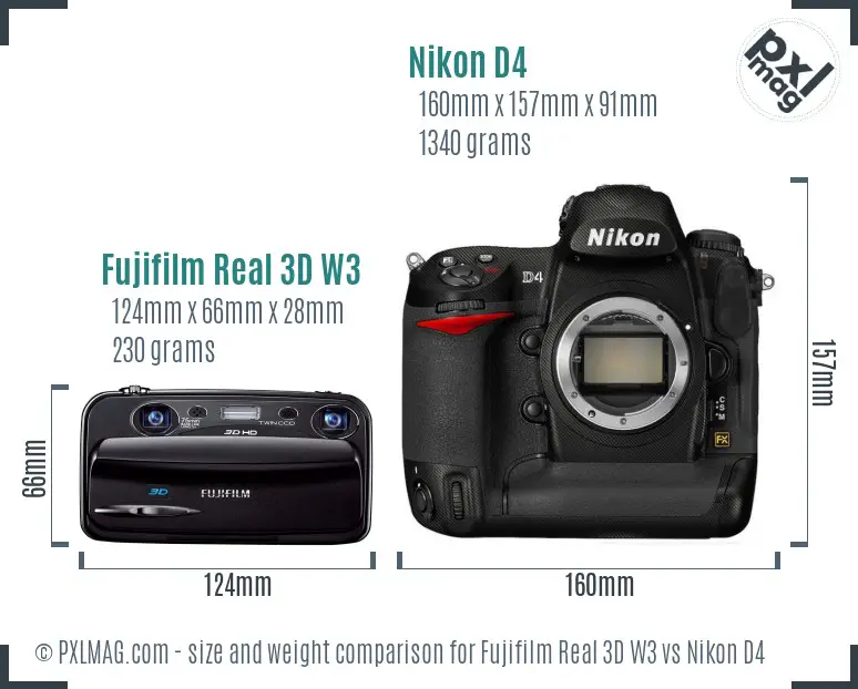 Fujifilm Real 3D W3 vs Nikon D4 size comparison