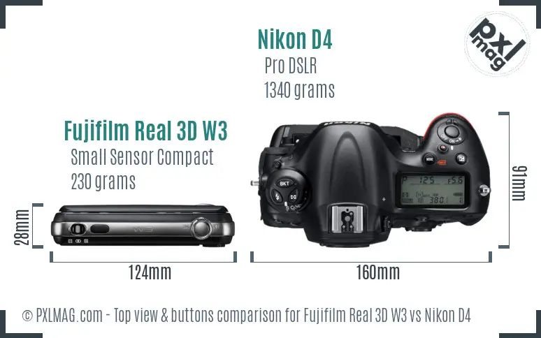 Fujifilm Real 3D W3 vs Nikon D4 top view buttons comparison