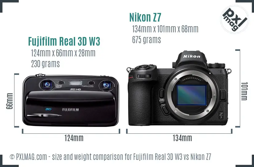 Fujifilm Real 3D W3 vs Nikon Z7 size comparison