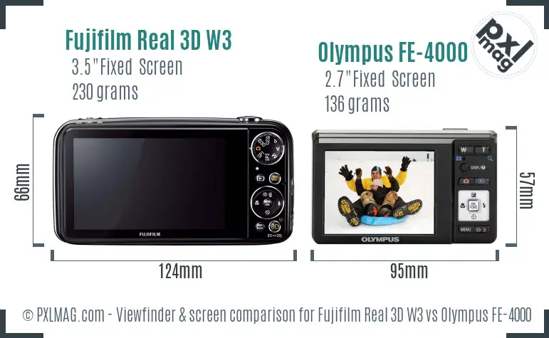 Fujifilm Real 3D W3 vs Olympus FE-4000 Screen and Viewfinder comparison