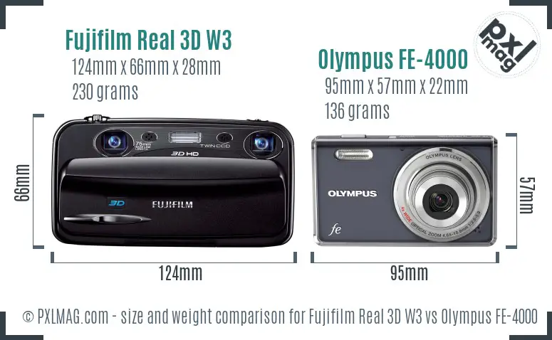 Fujifilm Real 3D W3 vs Olympus FE-4000 size comparison