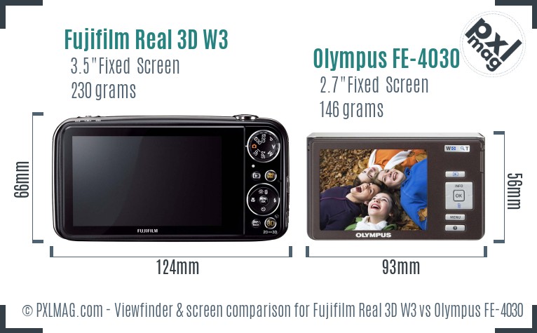 Fujifilm Real 3D W3 vs Olympus FE-4030 Screen and Viewfinder comparison