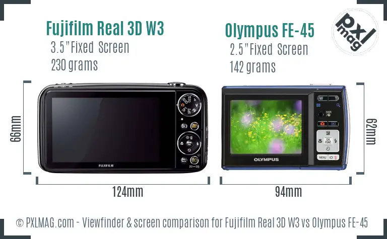 Fujifilm Real 3D W3 vs Olympus FE-45 Screen and Viewfinder comparison Fujifilm Real 3D W3 vs Olympus FE-45 Screen and Viewfinder comparison