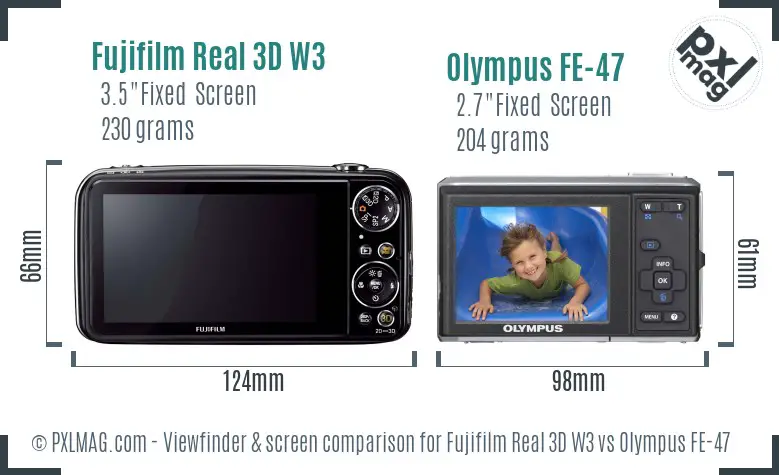 Fujifilm Real 3D W3 vs Olympus FE-47 Screen and Viewfinder comparison