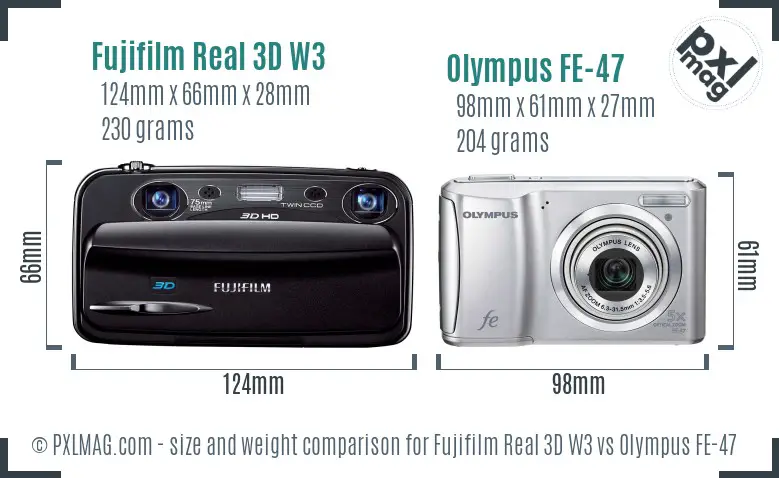 Fujifilm Real 3D W3 vs Olympus FE-47 size comparison