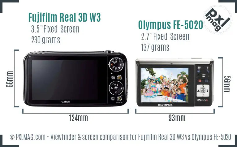 Fujifilm Real 3D W3 vs Olympus FE-5020 Screen and Viewfinder comparison