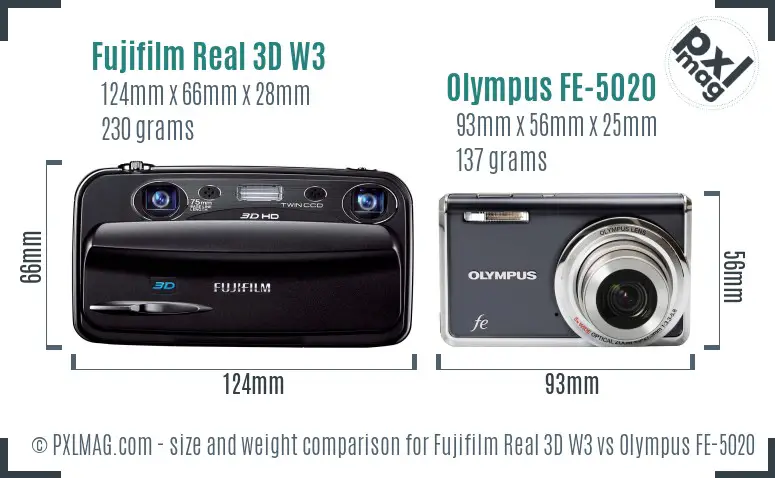 Fujifilm Real 3D W3 vs Olympus FE-5020 size comparison