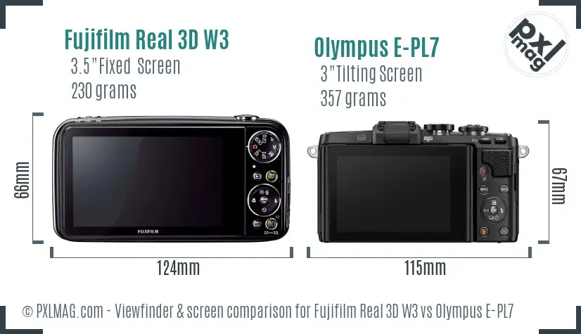 Fujifilm Real 3D W3 vs Olympus E-PL7 Screen and Viewfinder comparison