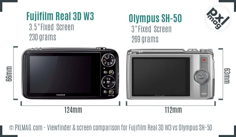 Fujifilm Real 3D W3 vs Olympus SH-50 Screen and Viewfinder comparison Fujifilm Real 3D W3 vs Olympus SH-50 Screen and Viewfinder comparison
