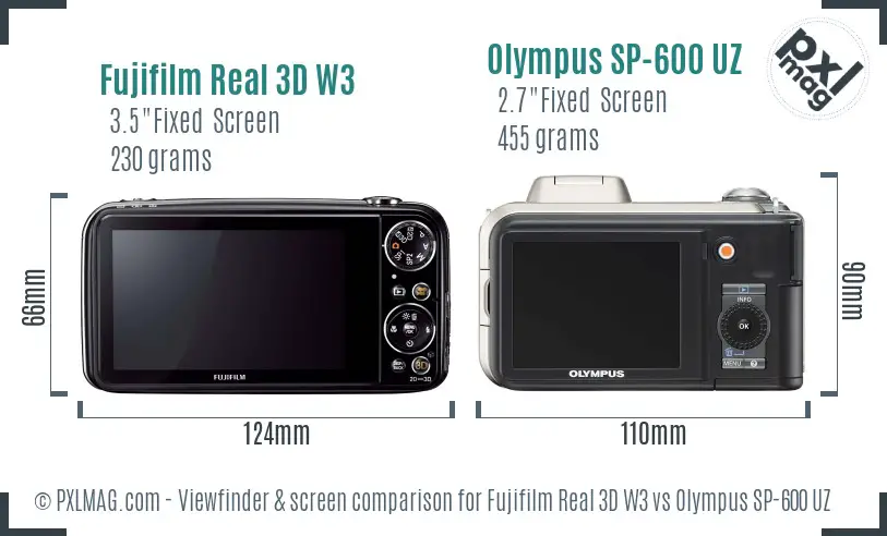 Fujifilm Real 3D W3 vs Olympus SP-600 UZ Screen and Viewfinder comparison