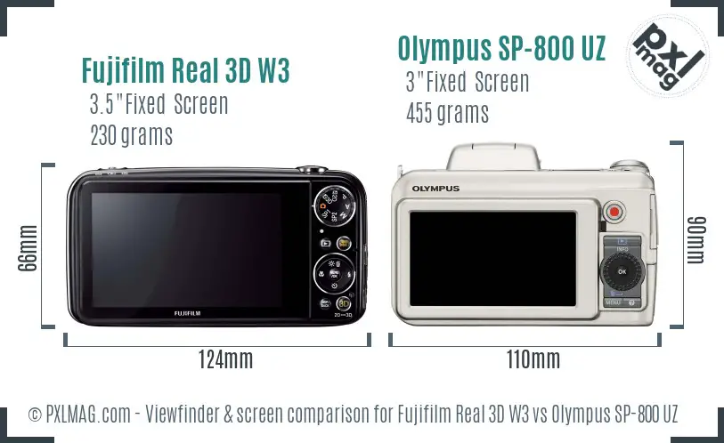 Fujifilm Real 3D W3 vs Olympus SP-800 UZ Screen and Viewfinder comparison Fujifilm Real 3D W3 vs Olympus SP-800 UZ Screen and Viewfinder comparison