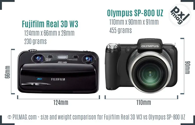 Fujifilm Real 3D W3 vs Olympus SP-800 UZ size comparison Fujifilm Real 3D W3 vs Olympus SP-800 UZ size comparison