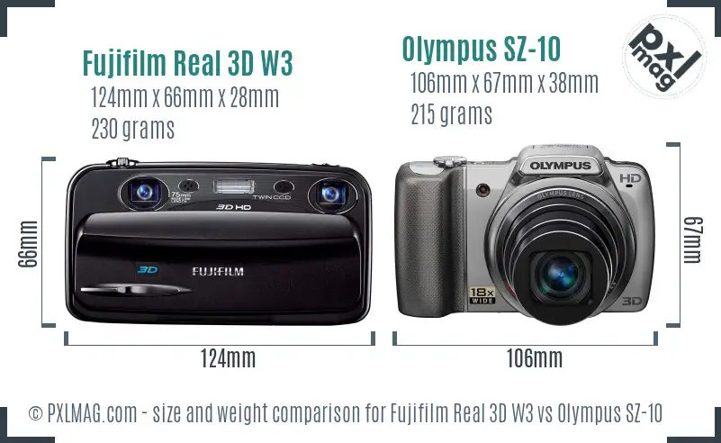 Fujifilm Real 3D W3 vs Olympus SZ-10 size comparison