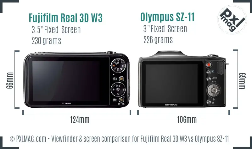 Fujifilm Real 3D W3 vs Olympus SZ-11 Screen and Viewfinder comparison Fujifilm Real 3D W3 vs Olympus SZ-11 Screen and Viewfinder comparison