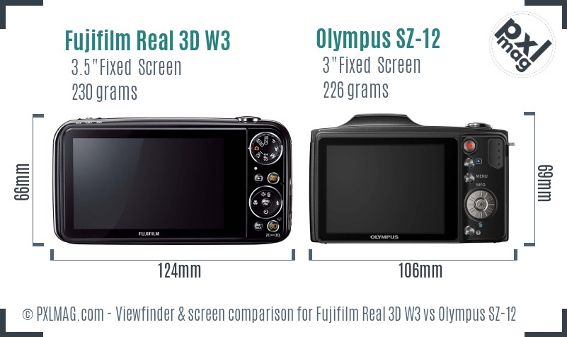 Fujifilm Real 3D W3 vs Olympus SZ-12 Screen and Viewfinder comparison