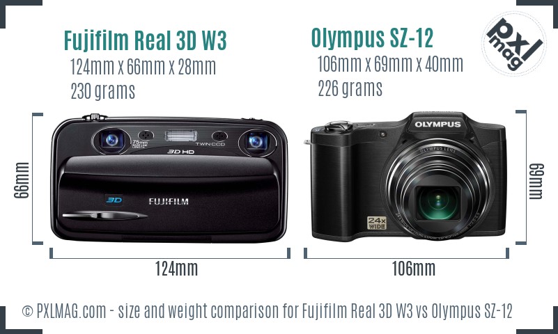 Fujifilm Real 3D W3 vs Olympus SZ-12 size comparison