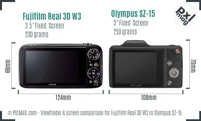 Fujifilm Real 3D W3 vs Olympus SZ-15 Screen and Viewfinder comparison
