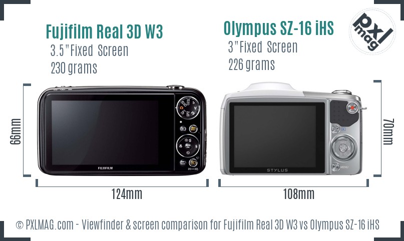 Fujifilm Real 3D W3 vs Olympus SZ-16 iHS Screen and Viewfinder comparison