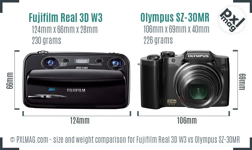 Fujifilm Real 3D W3 vs Olympus SZ-30MR size comparison Fujifilm Real 3D W3 vs Olympus SZ-30MR size comparison
