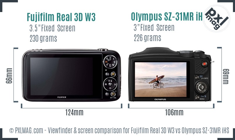 Fujifilm Real 3D W3 vs Olympus SZ-31MR iHS Screen and Viewfinder comparison