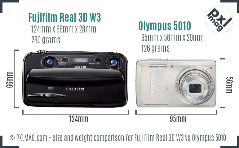 Fujifilm Real 3D W3 vs Olympus 5010 size comparison