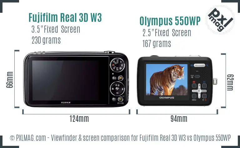 Fujifilm Real 3D W3 vs Olympus 550WP Screen and Viewfinder comparison Fujifilm Real 3D W3 vs Olympus 550WP Screen and Viewfinder comparison