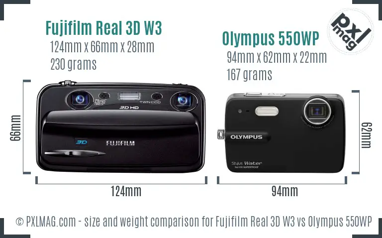 Fujifilm Real 3D W3 vs Olympus 550WP size comparison Fujifilm Real 3D W3 vs Olympus 550WP size comparison