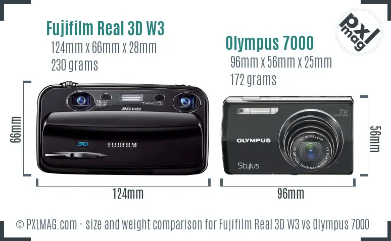 Fujifilm Real 3D W3 vs Olympus 7000 size comparison