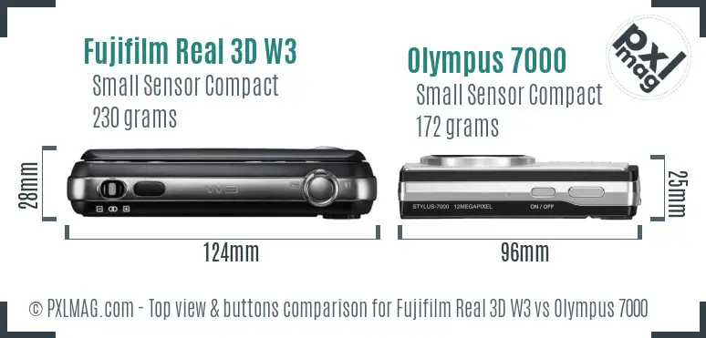 Fujifilm Real 3D W3 vs Olympus 7000 top view buttons comparison