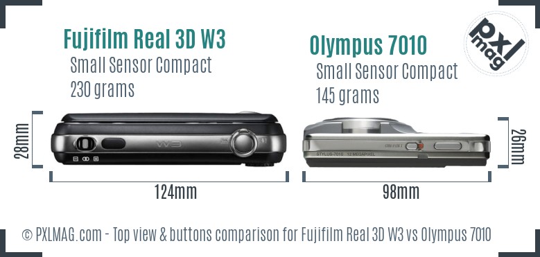Fujifilm Real 3D W3 vs Olympus 7010 top view buttons comparison