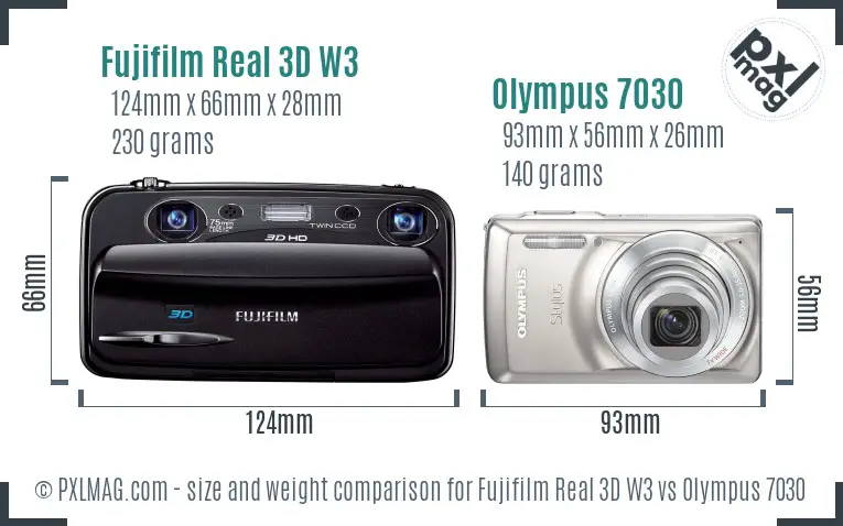 Fujifilm Real 3D W3 vs Olympus 7030 size comparison