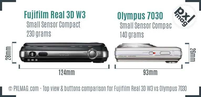 Fujifilm Real 3D W3 vs Olympus 7030 top view buttons comparison