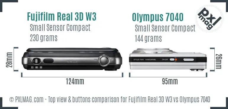 Fujifilm Real 3D W3 vs Olympus 7040 top view buttons comparison