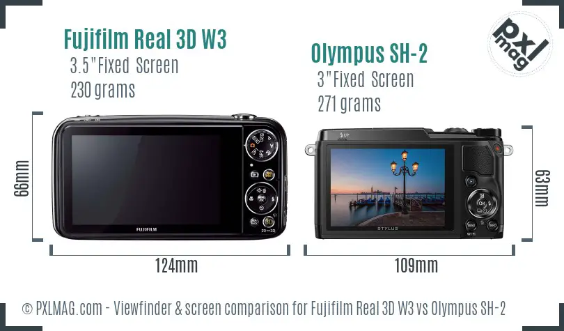 Fujifilm Real 3D W3 vs Olympus SH-2 Screen and Viewfinder comparison