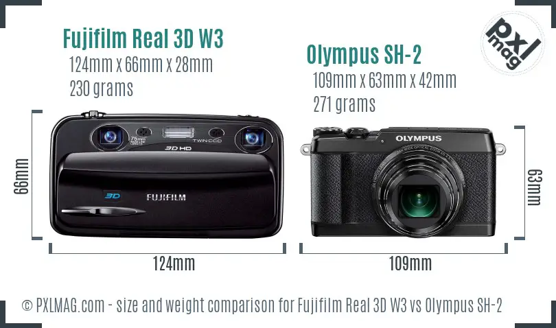 Fujifilm Real 3D W3 vs Olympus SH-2 size comparison