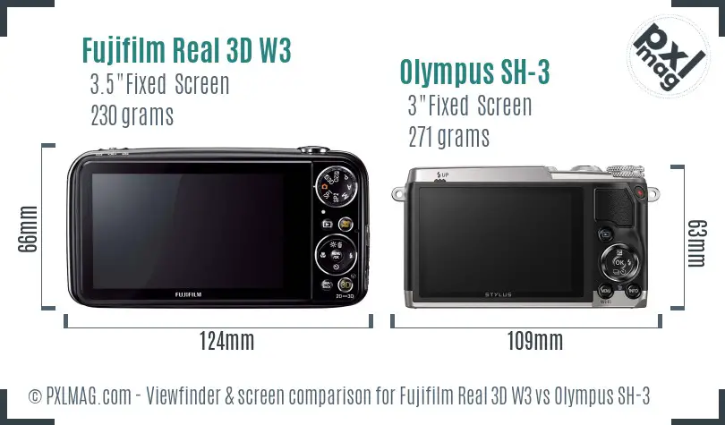 Fujifilm Real 3D W3 vs Olympus SH-3 Screen and Viewfinder comparison