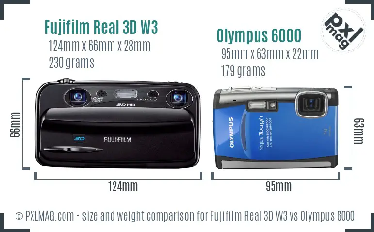 Fujifilm Real 3D W3 vs Olympus 6000 size comparison