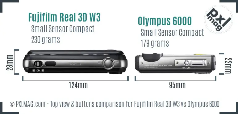 Fujifilm Real 3D W3 vs Olympus 6000 top view buttons comparison