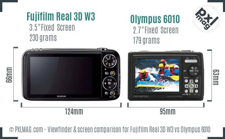 Fujifilm Real 3D W3 vs Olympus 6010 Screen and Viewfinder comparison