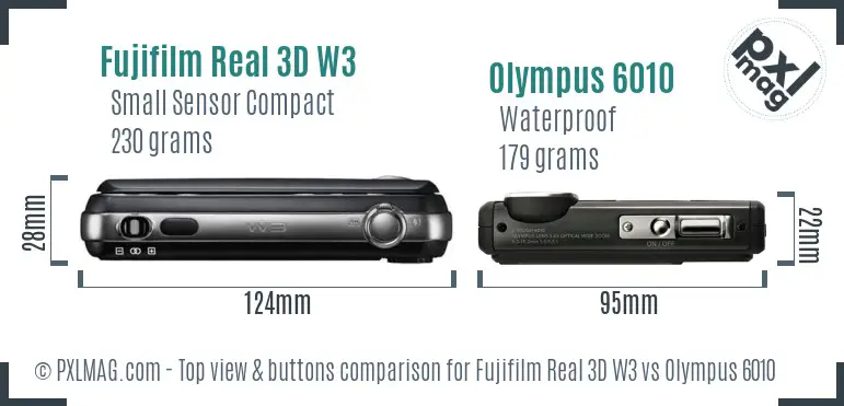 Fujifilm Real 3D W3 vs Olympus 6010 top view buttons comparison