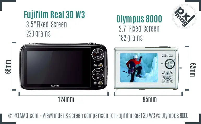 Fujifilm Real 3D W3 vs Olympus 8000 Screen and Viewfinder comparison