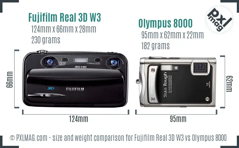 Fujifilm Real 3D W3 vs Olympus 8000 size comparison