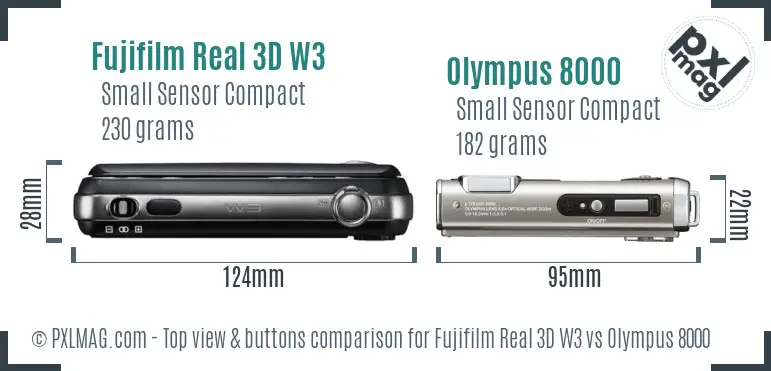 Fujifilm Real 3D W3 vs Olympus 8000 top view buttons comparison