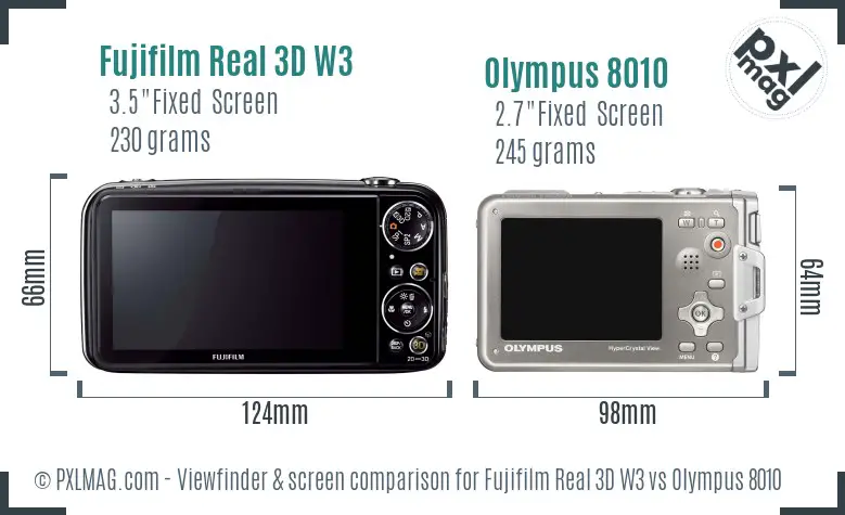 Fujifilm Real 3D W3 vs Olympus 8010 Screen and Viewfinder comparison